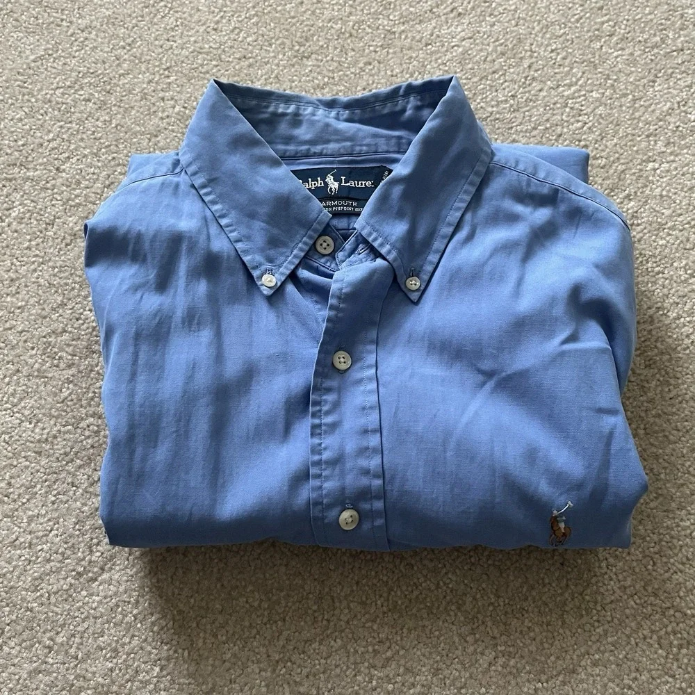 Polo Ralph Lauren Yarmouth Shirt Mens 16 32 Blue Oxford Multi Color Pony Button